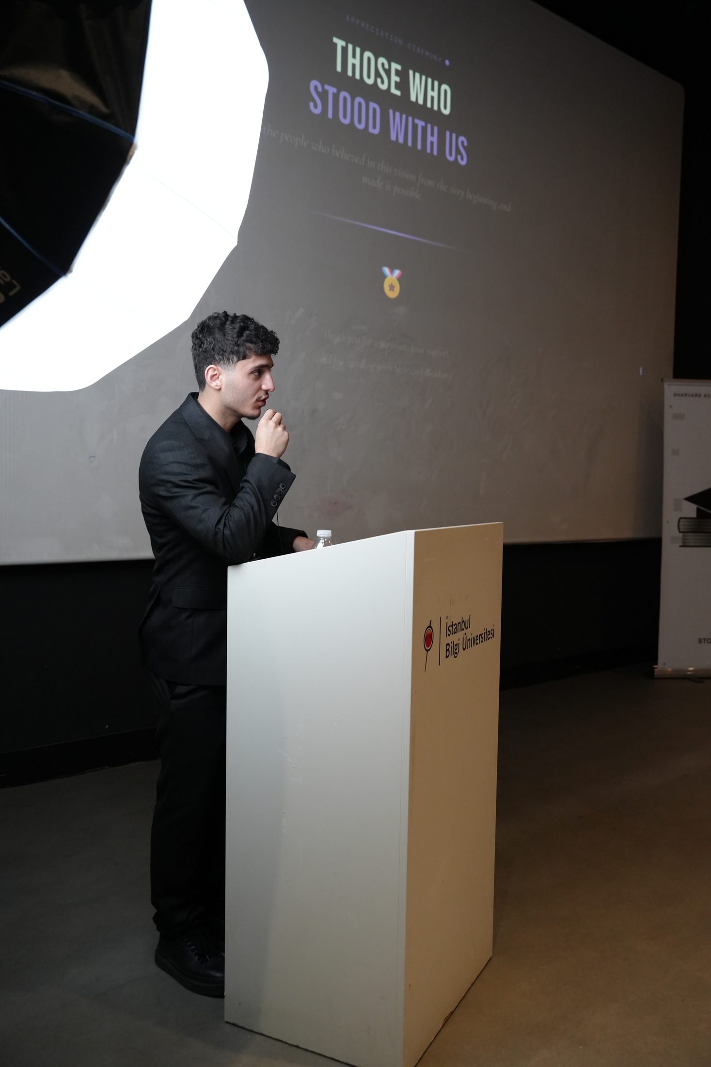 Amer presenting at İstanbul Bilgi Üniversitesi
