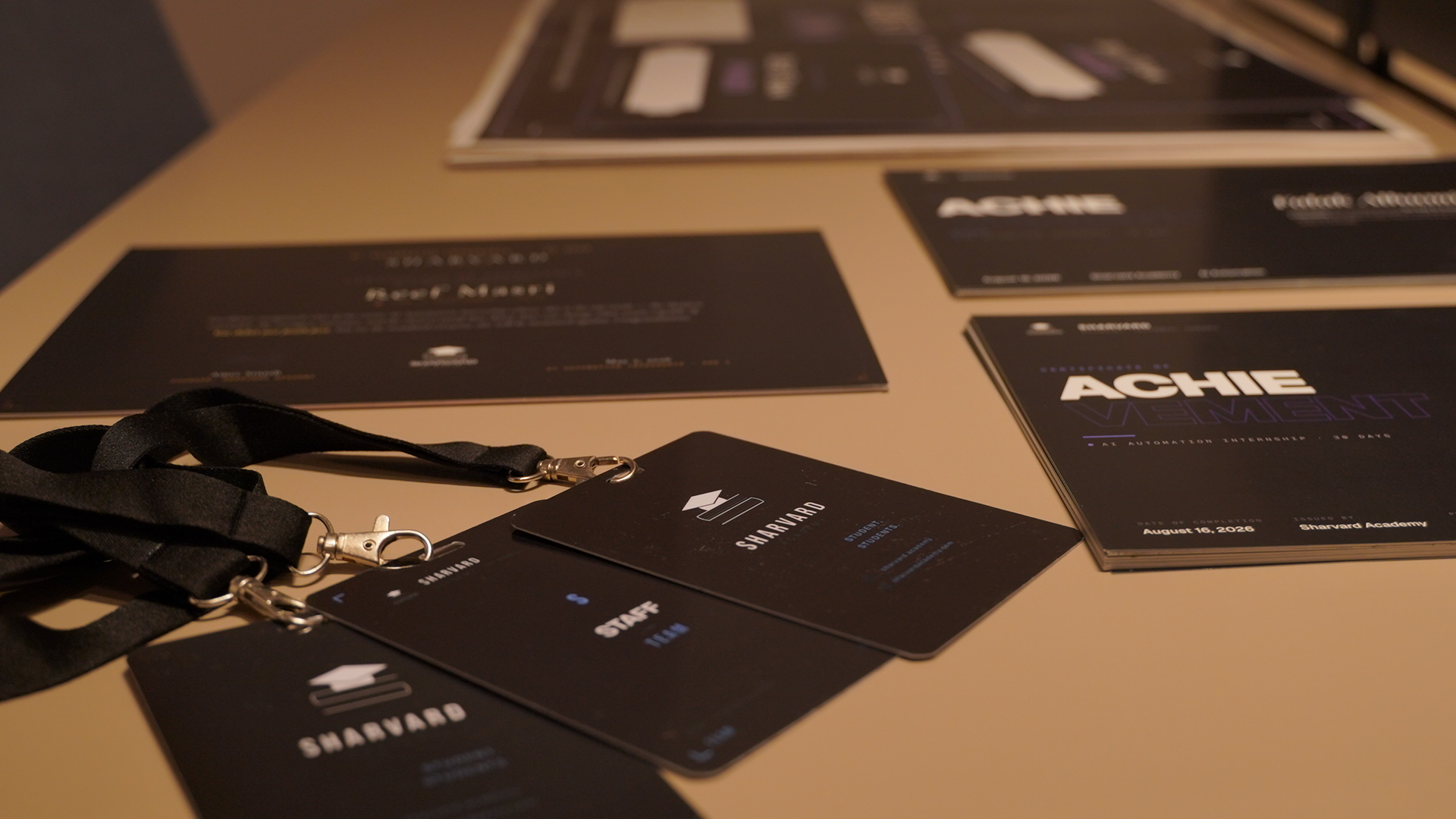 Sharvard Academy badges and certificates